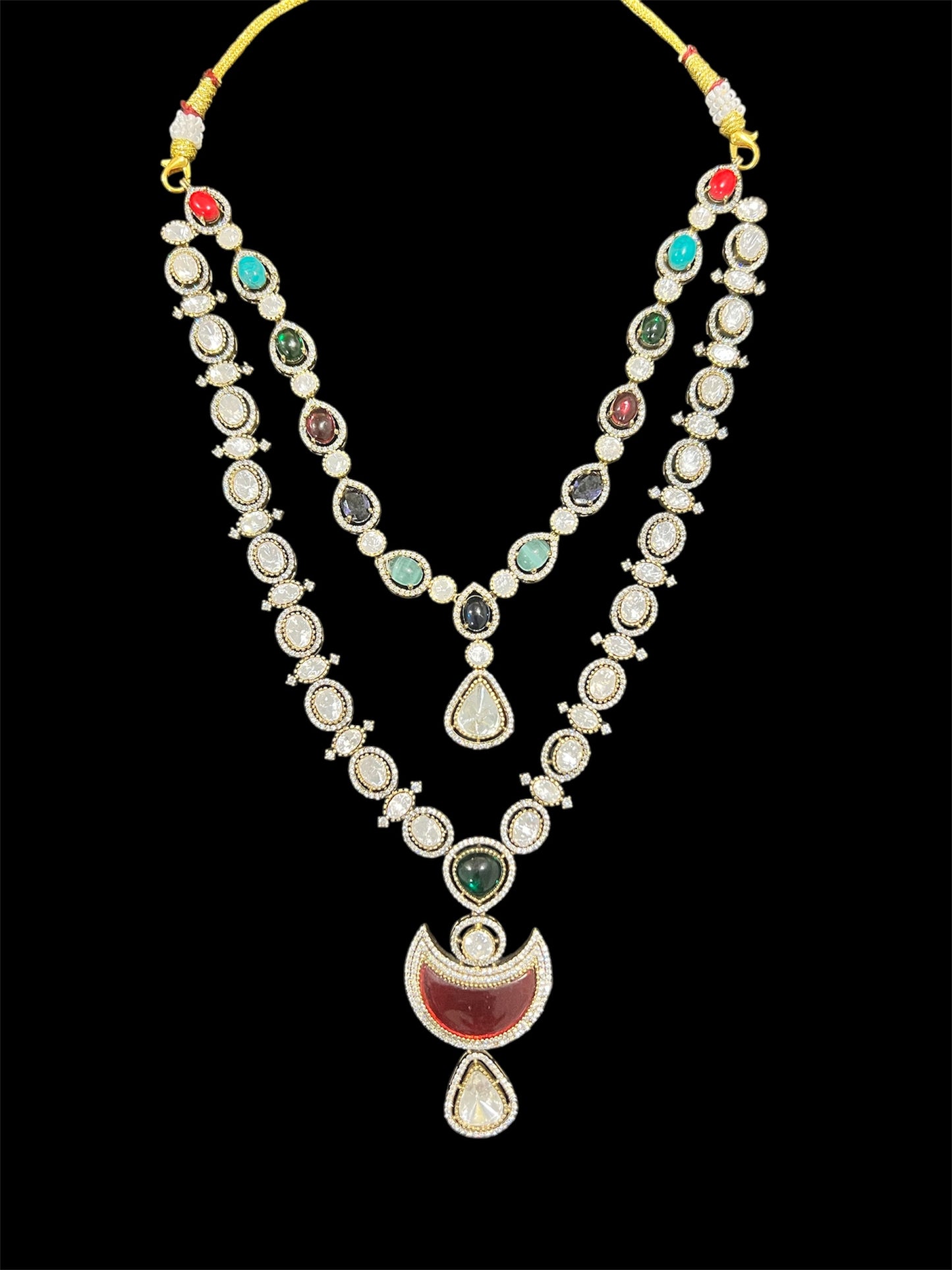 Navaratna Polki Two layer Necklace set