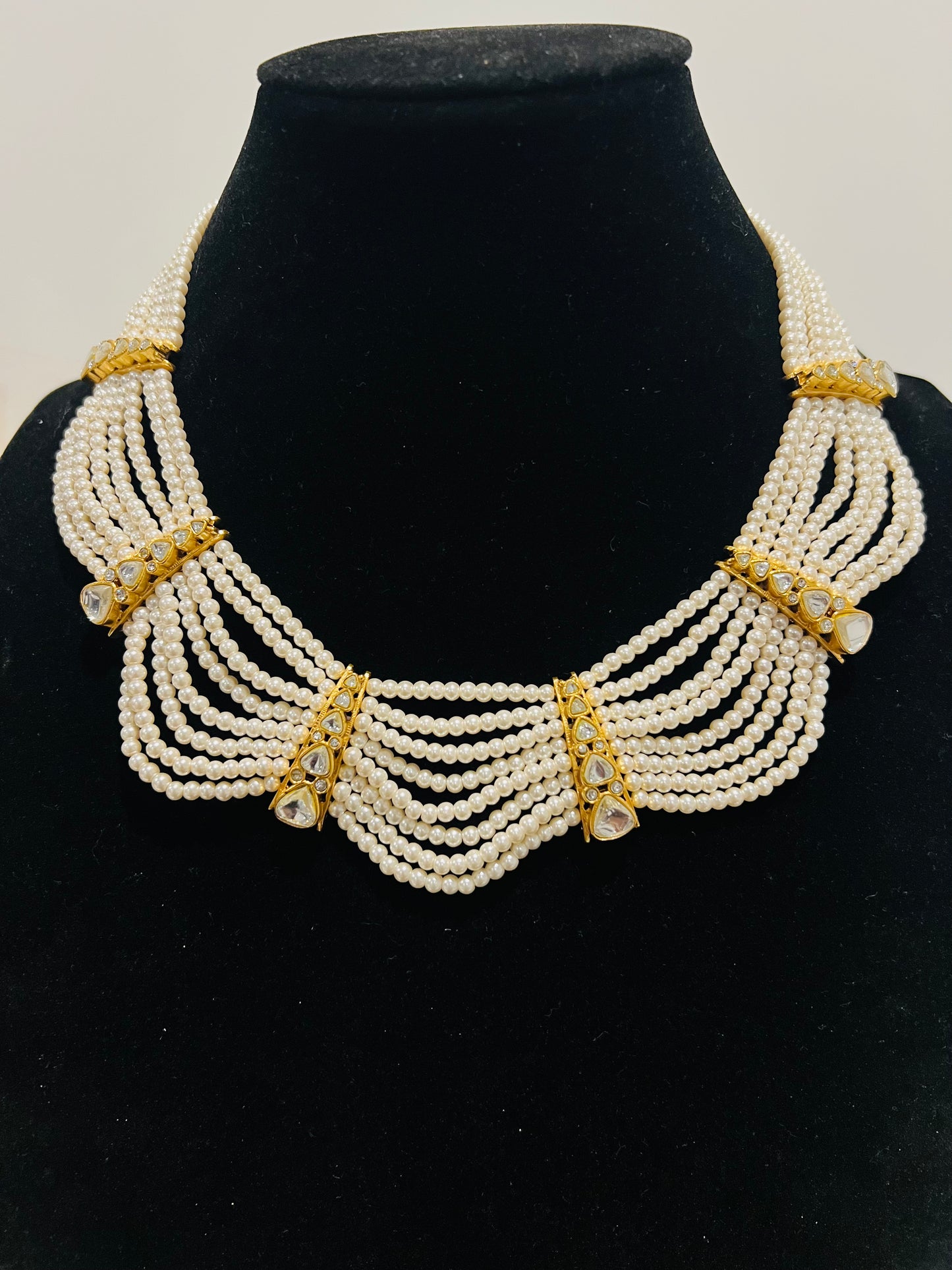 Pearl and Kundan necklace set in white