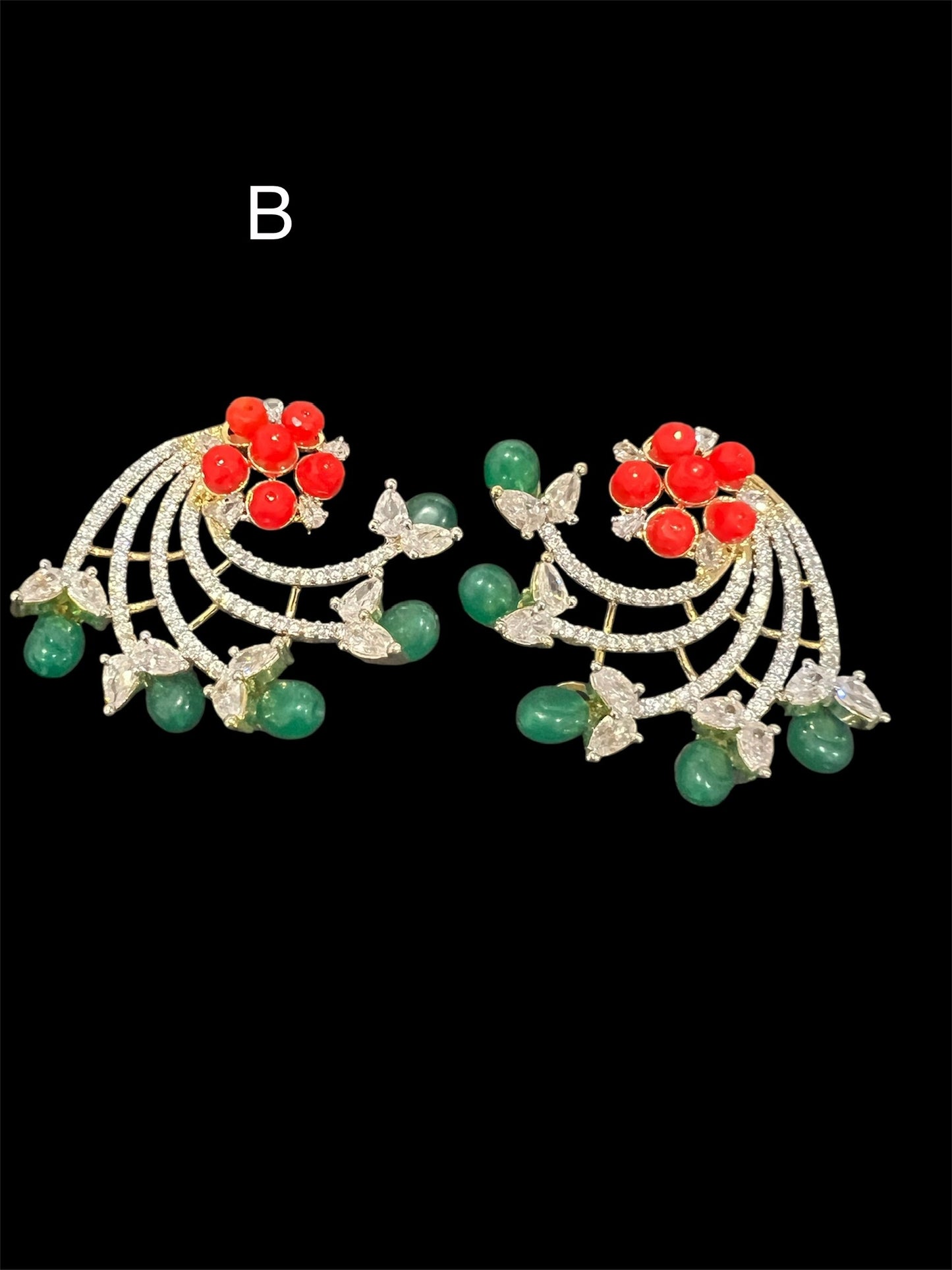 Coral and green Floral Studs