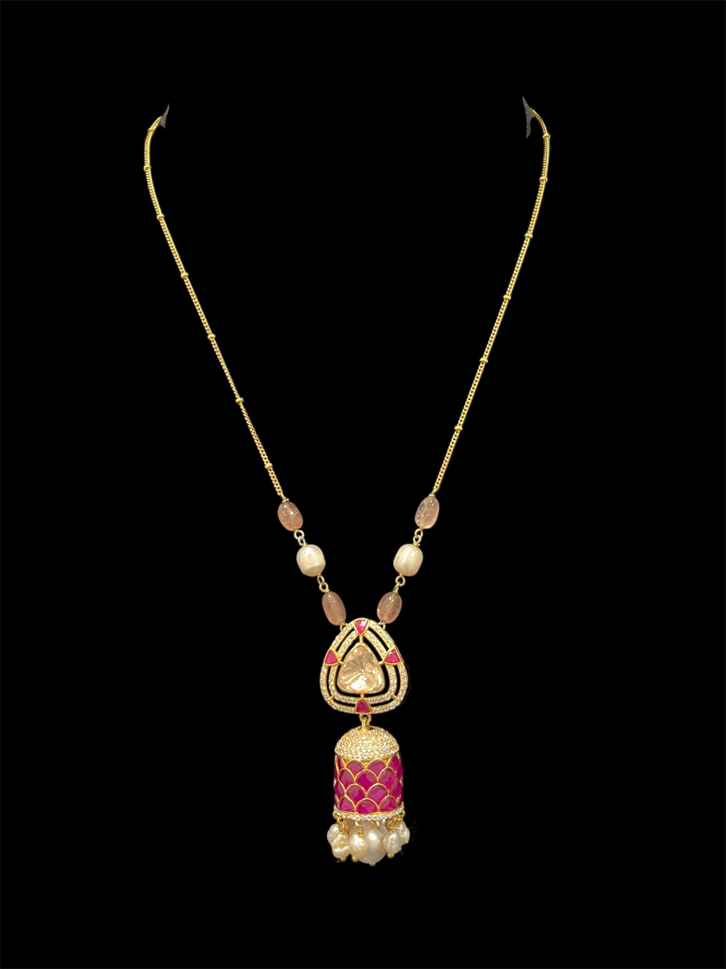 92.5 Silver Kundan and moissanite polki pendant with chain