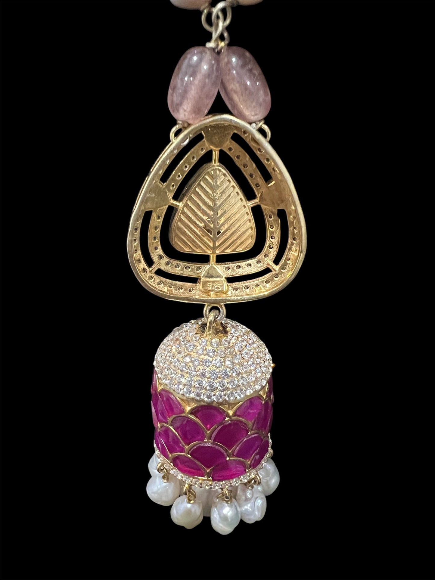 92.5 Silver Kundan and moissanite polki pendant with chain