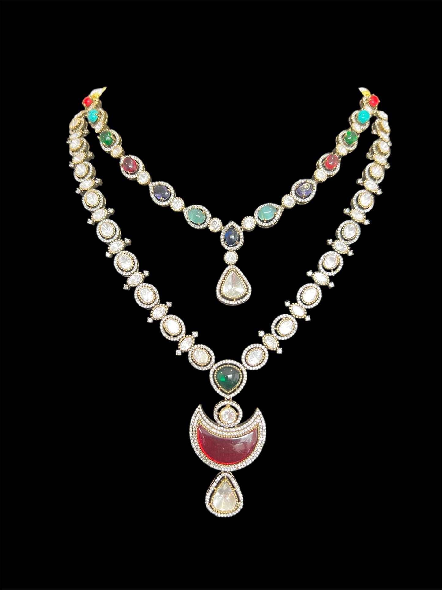 Navaratna Polki Two layer Necklace set