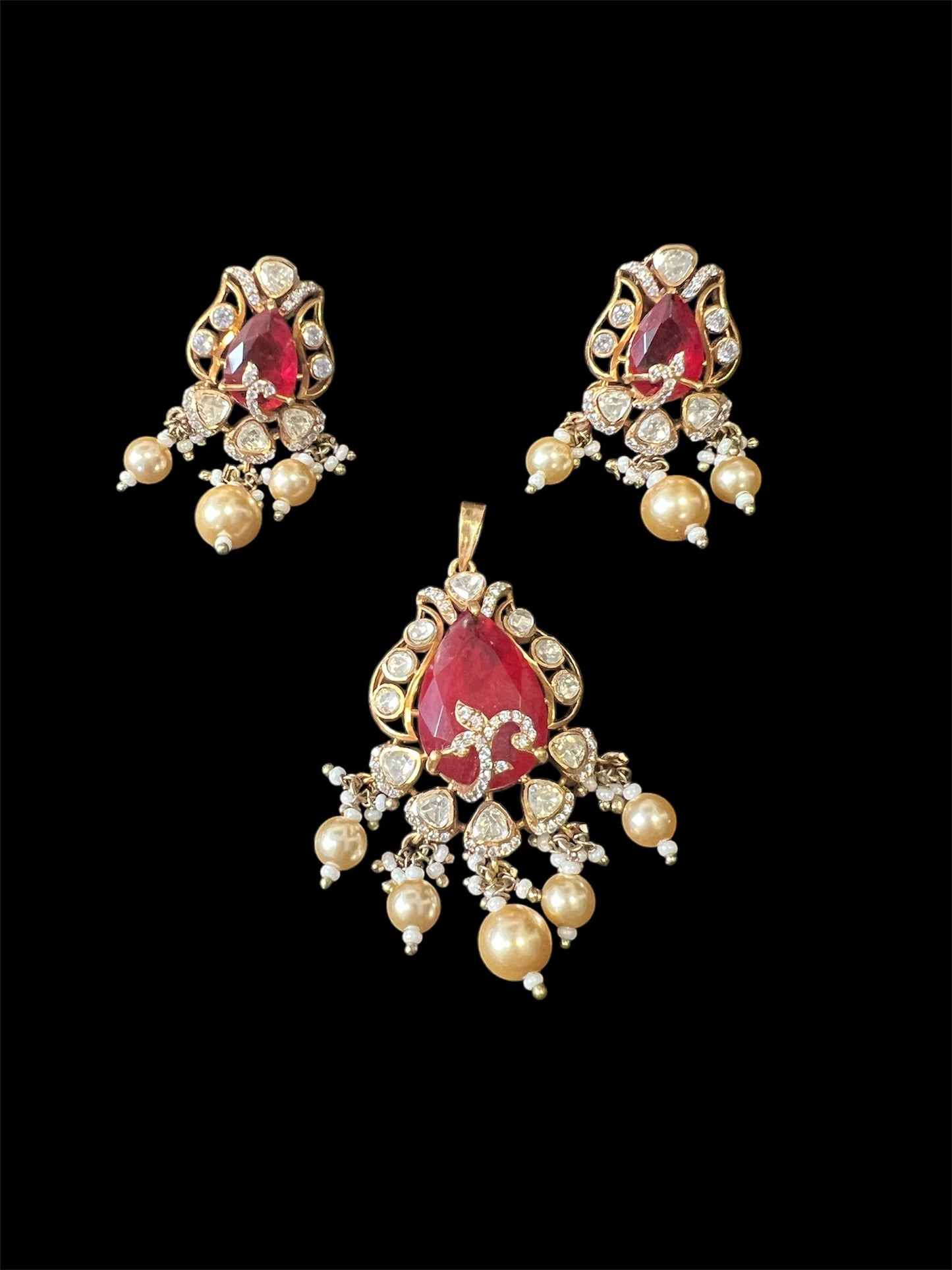 Moissanite Polki Pendant Set