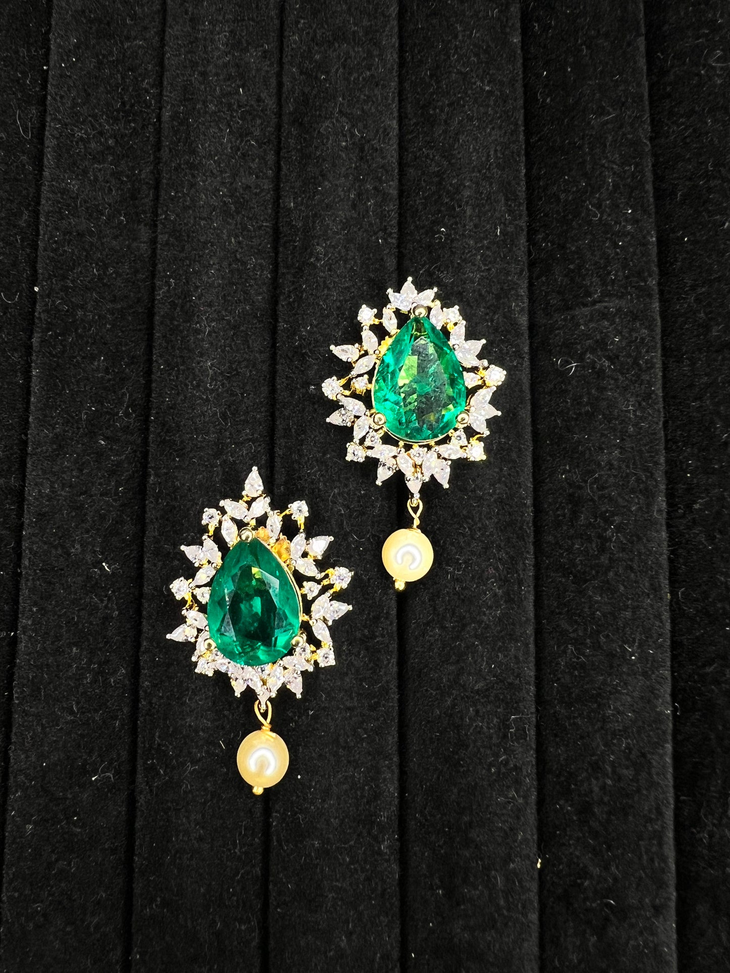 Halo stone diamond inspired drop earrings