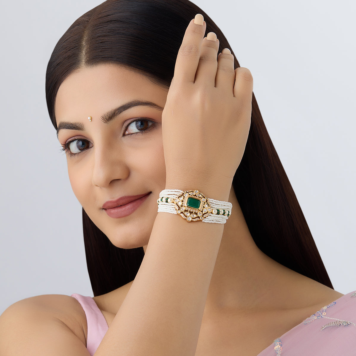 Polki Kundan Pearls Adjustable Bracelet