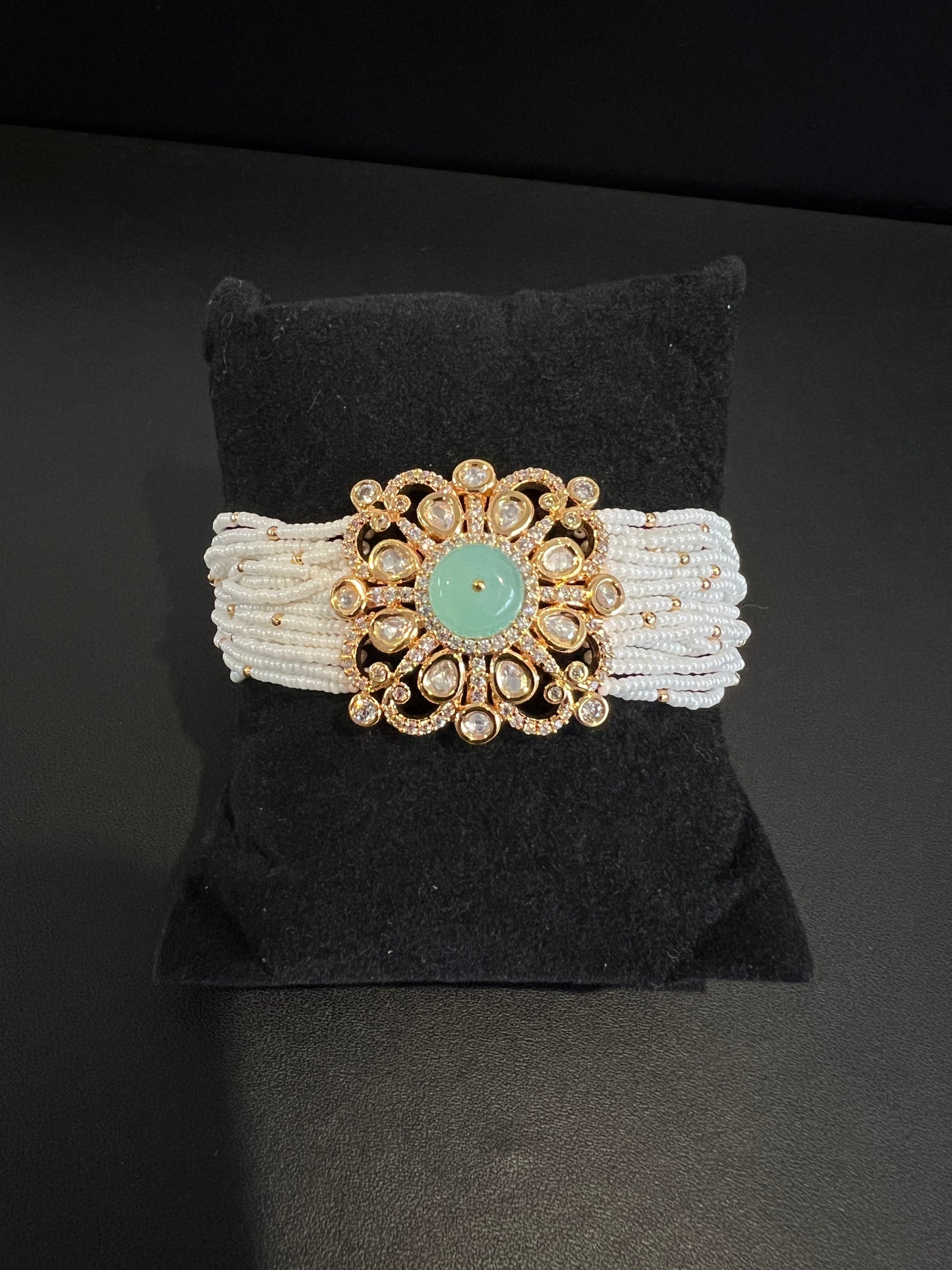 Polki Kundan Pearls Adjustable Bracelet