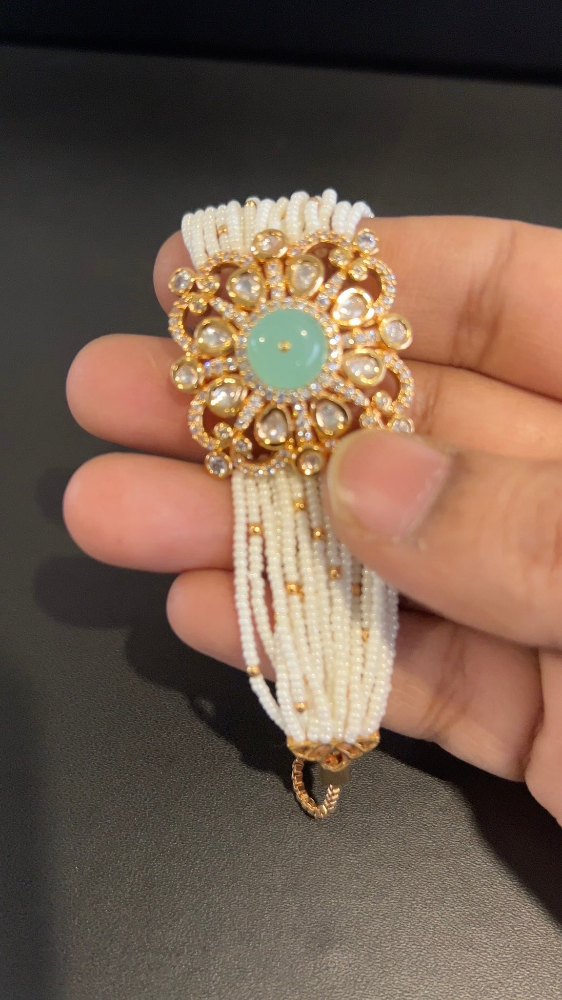 Polki Kundan Pearls Adjustable Bracelet