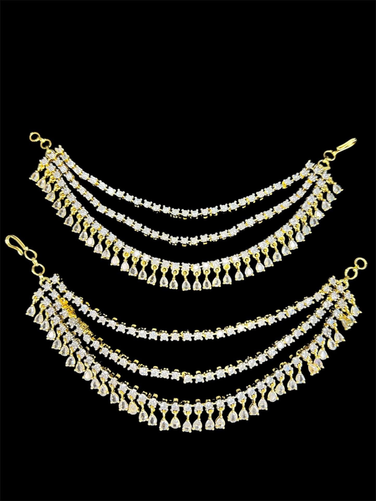 Three layer diamond look ear chains
