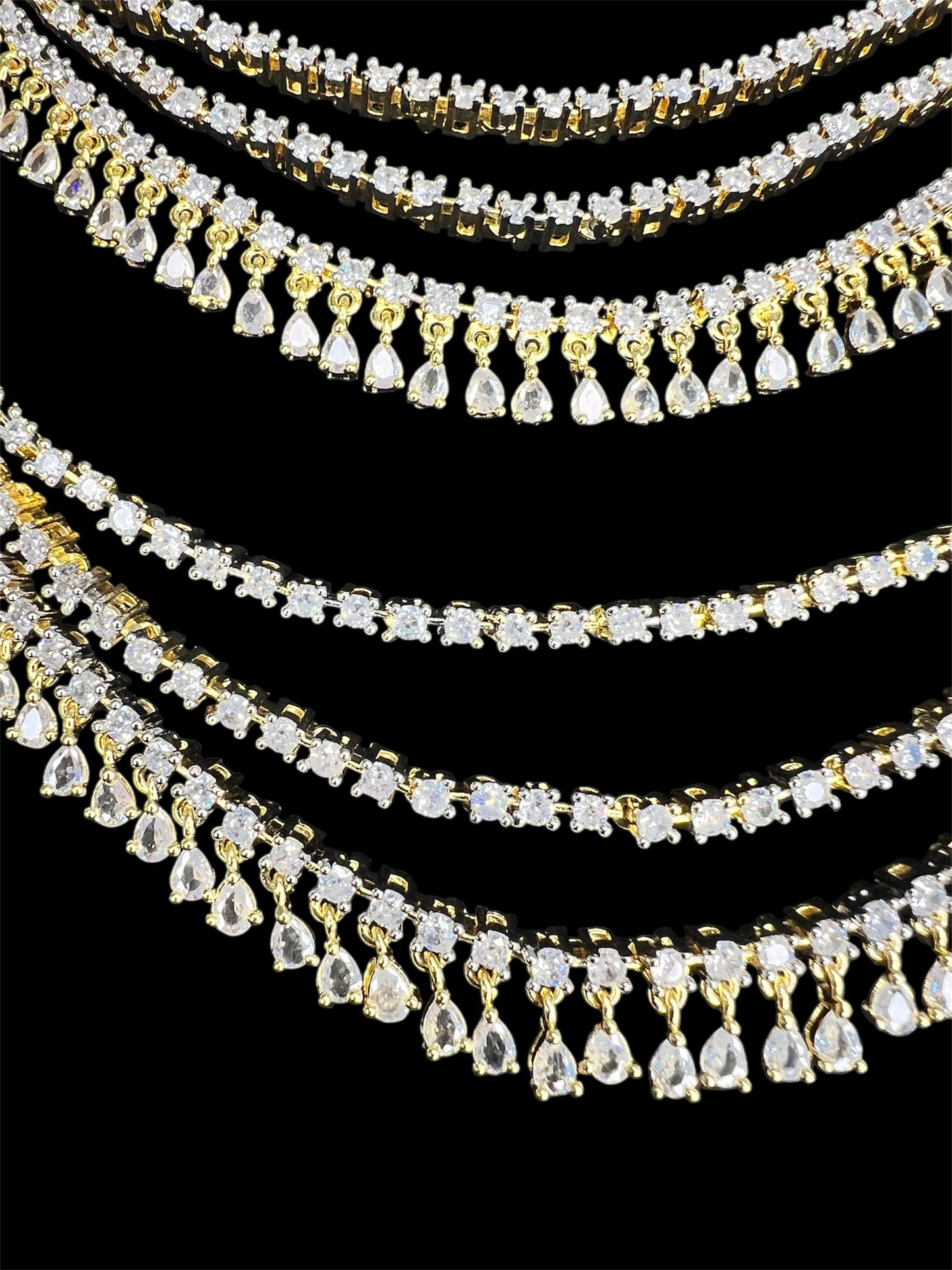 Three layer diamond look ear chains