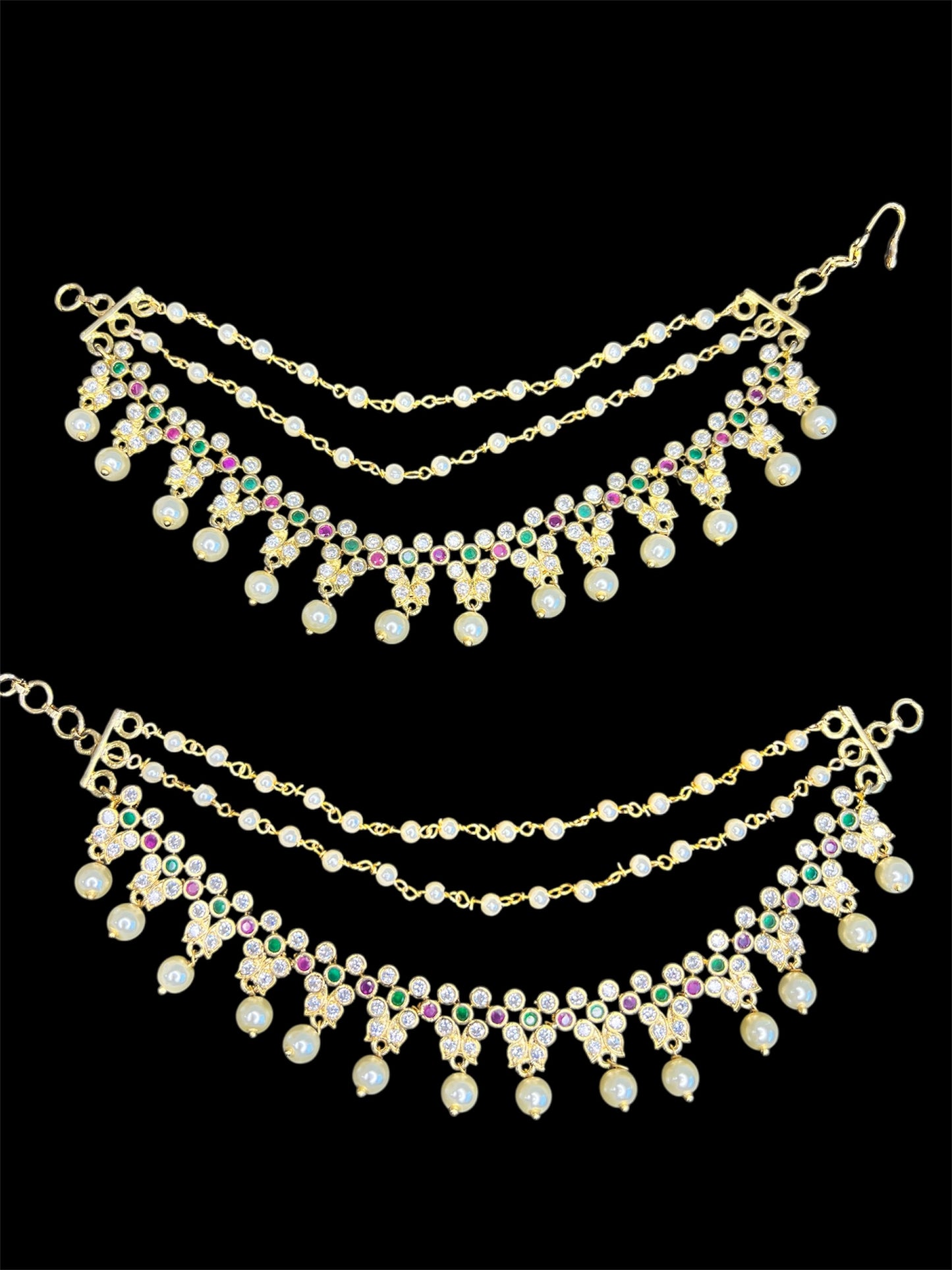 Gold look layered butterfly ear chains