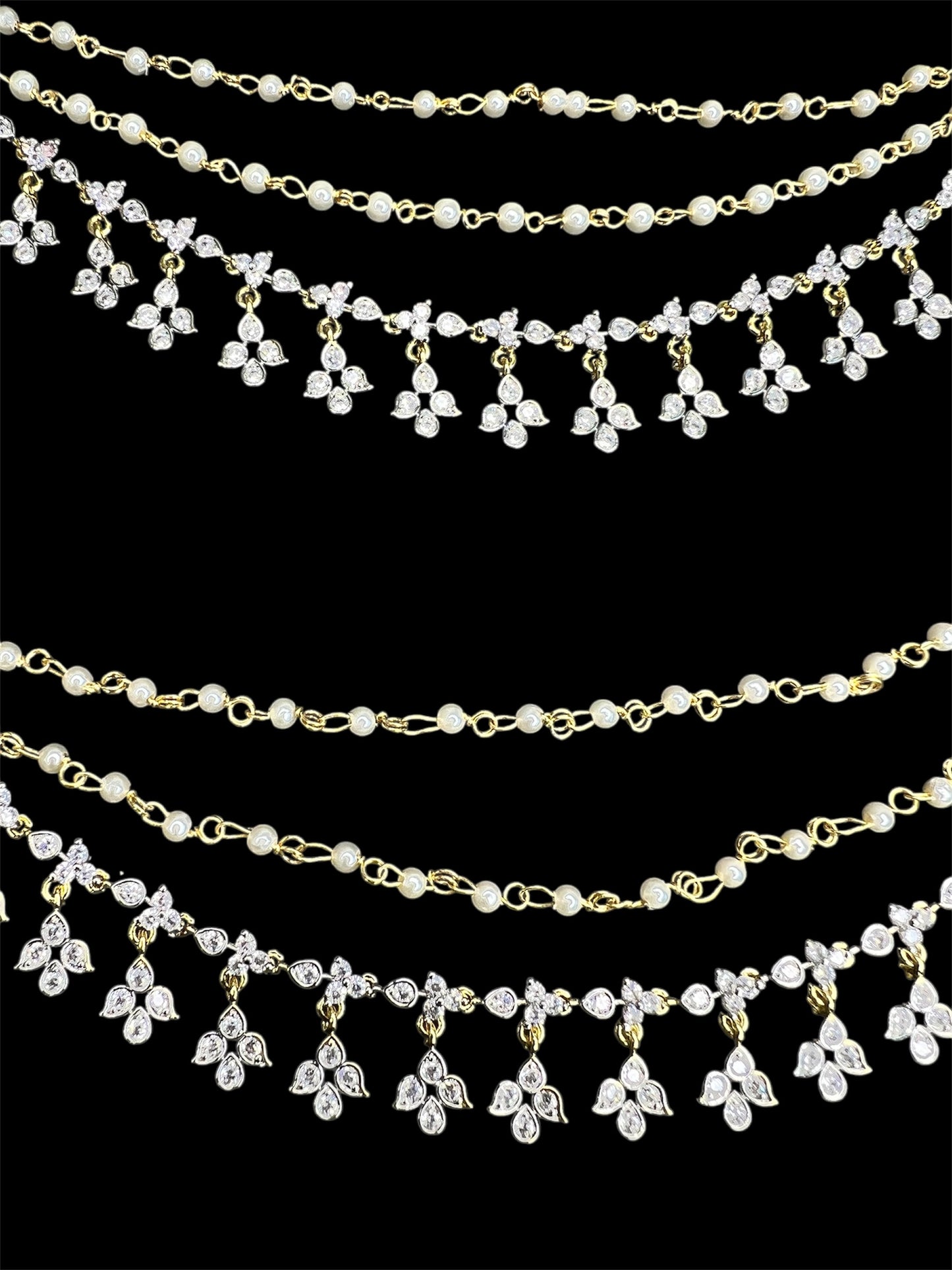 Three layered diamond look ear chains