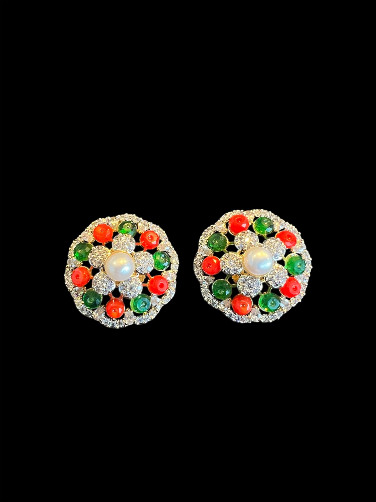 Pearl Studs with precious beads