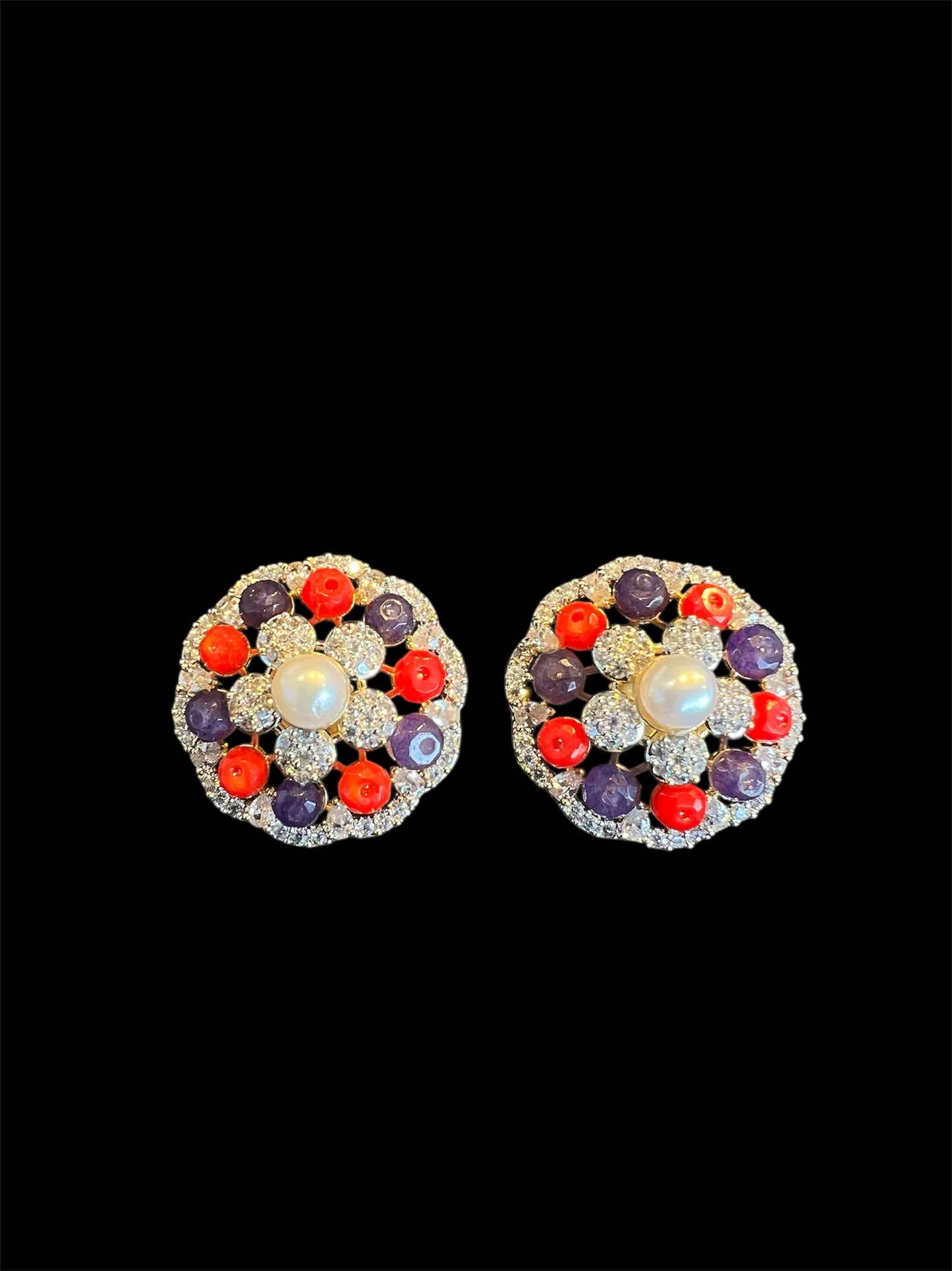 Pearl Studs with precious beads