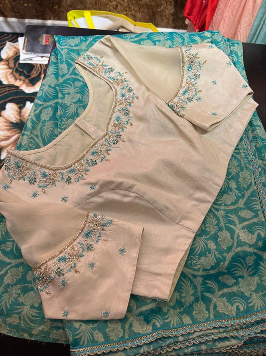 Floral Tissue Saree with Maggam work blouse