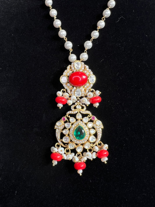 Vedanti Coral and Emerald Pendant