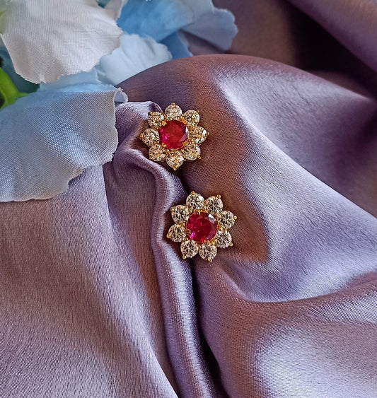 925 Silver Ruby Floral Studs