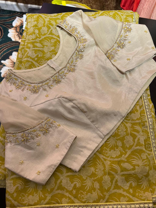 Floral Tissue Saree with Maggam work blouse