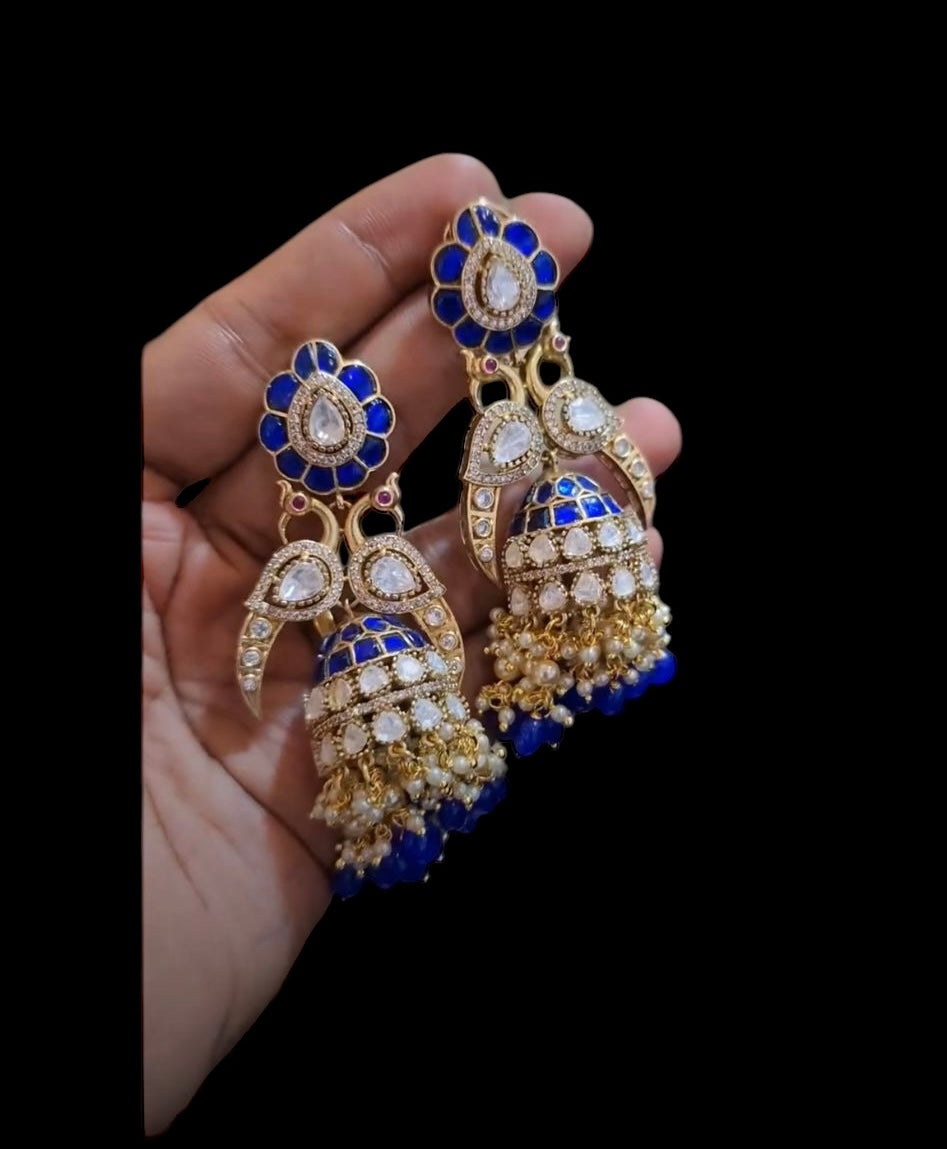 Blue Kundan Statement Jhumkas