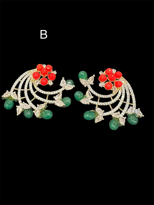 Coral and green Floral Studs