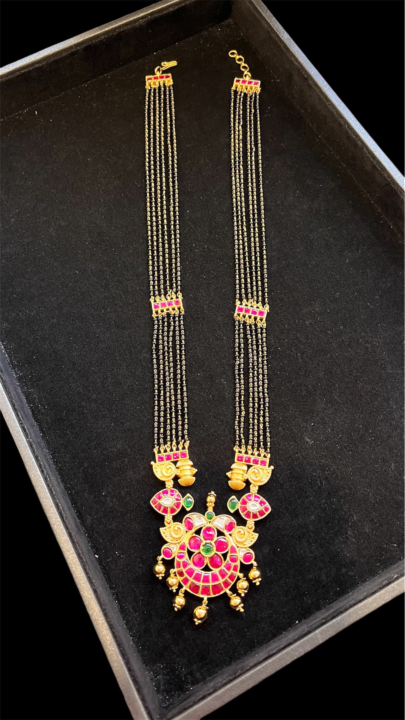 Jadau long black beads