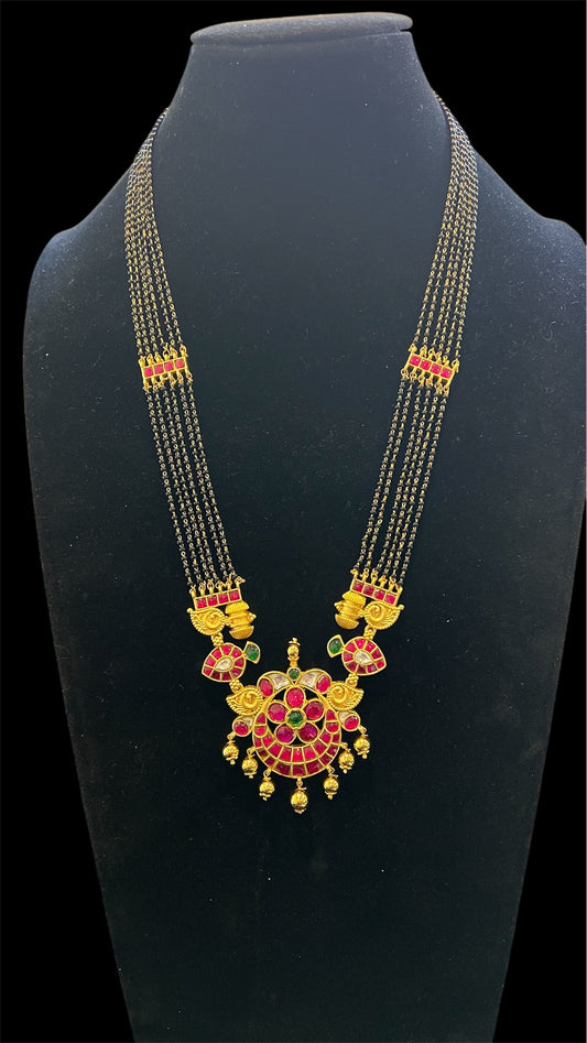 Jadau long black beads