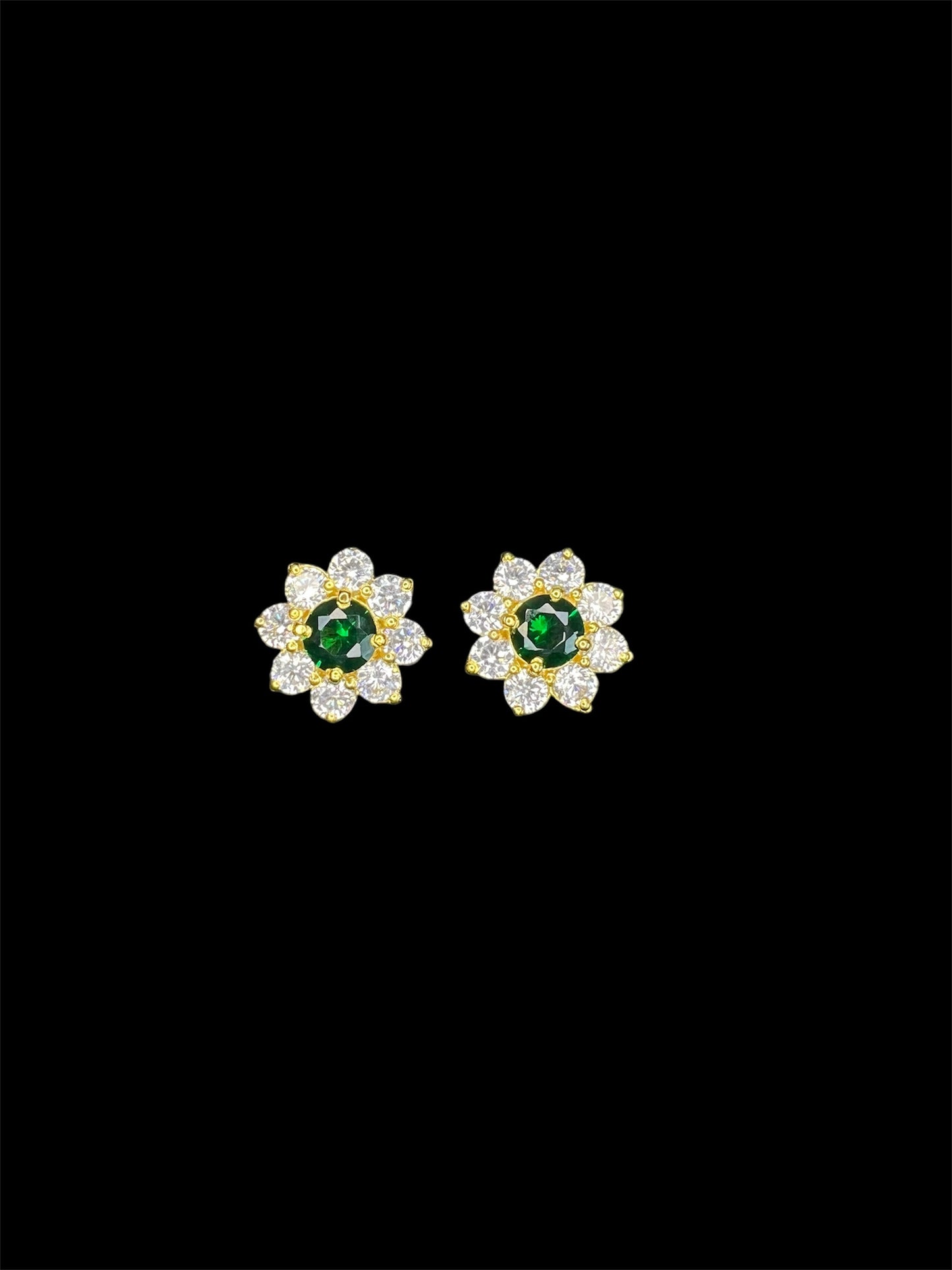 925 Silver Emerald Floral Studs