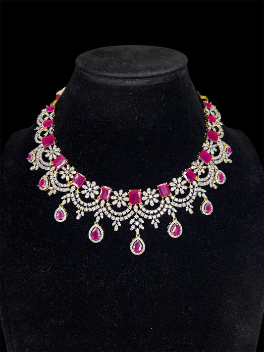 Diamond look Red stones necklace