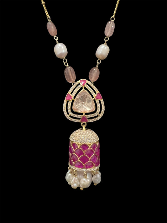 92.5 Silver Kundan and moissanite polki pendant with chain