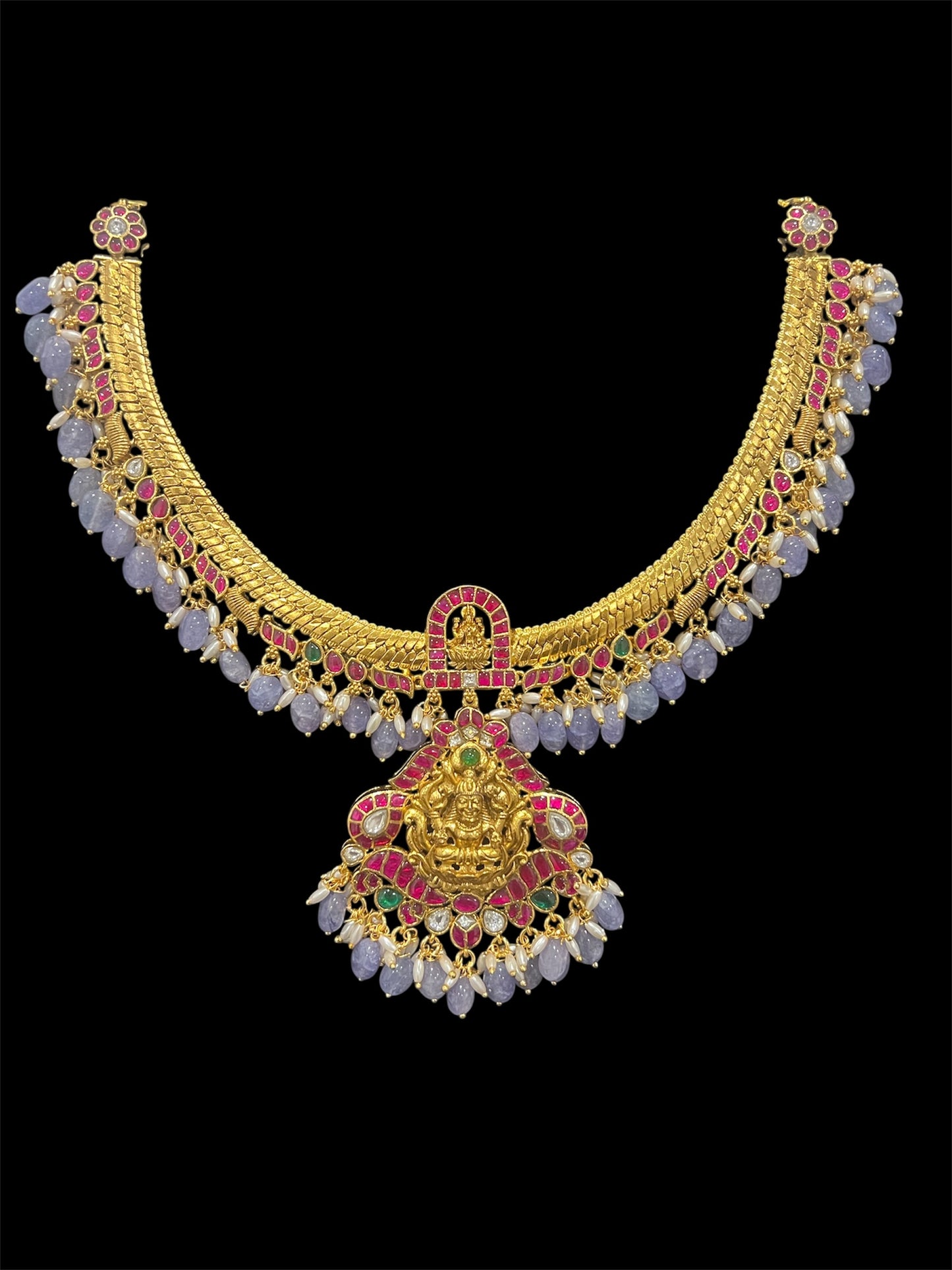 Jadau Kundan Necklace with Tanzanite beads