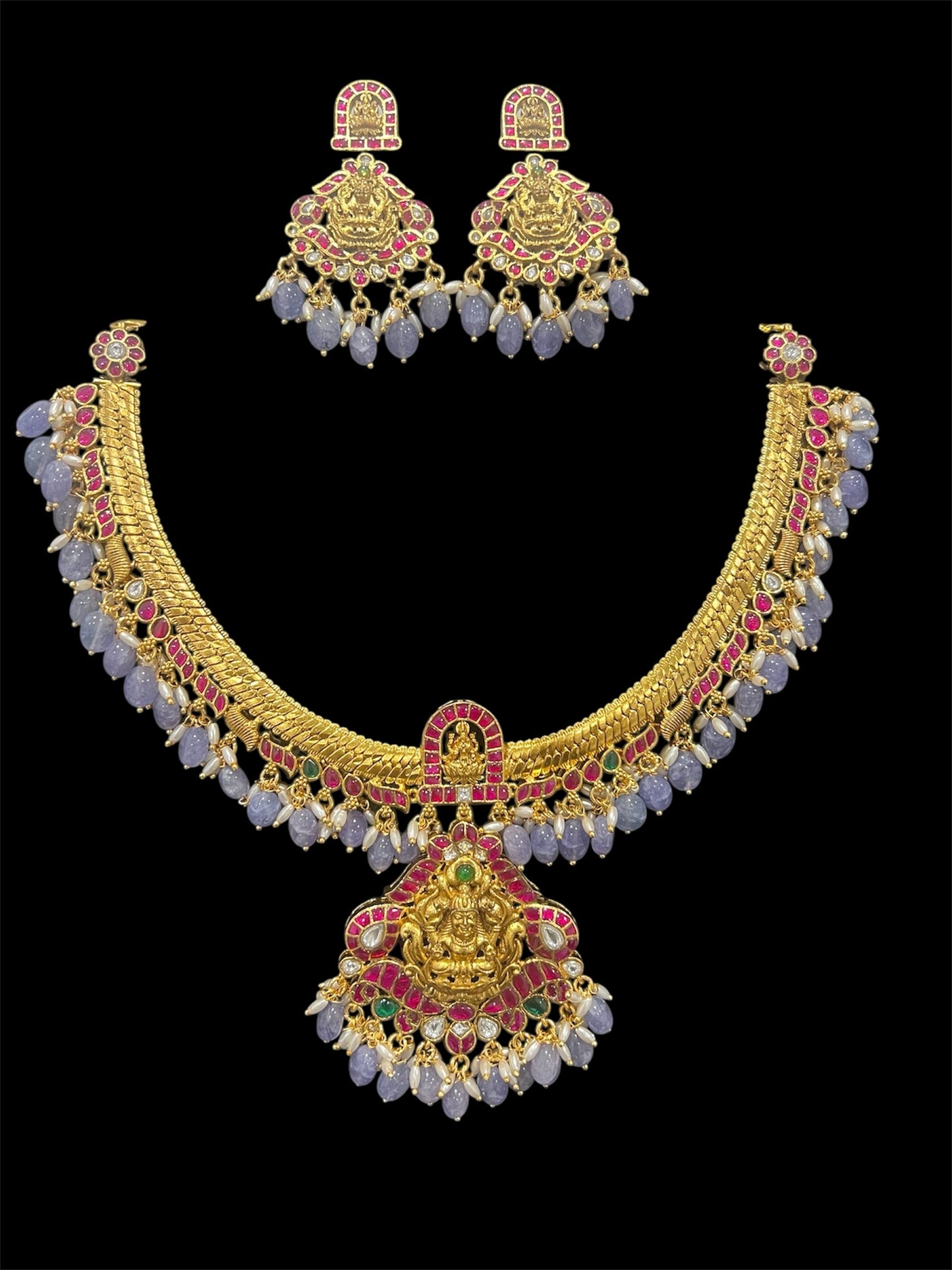 Jadau Kundan Necklace with Tanzanite beads