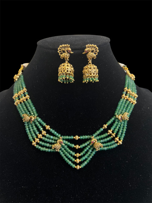 Green Beads Short Necklace Set