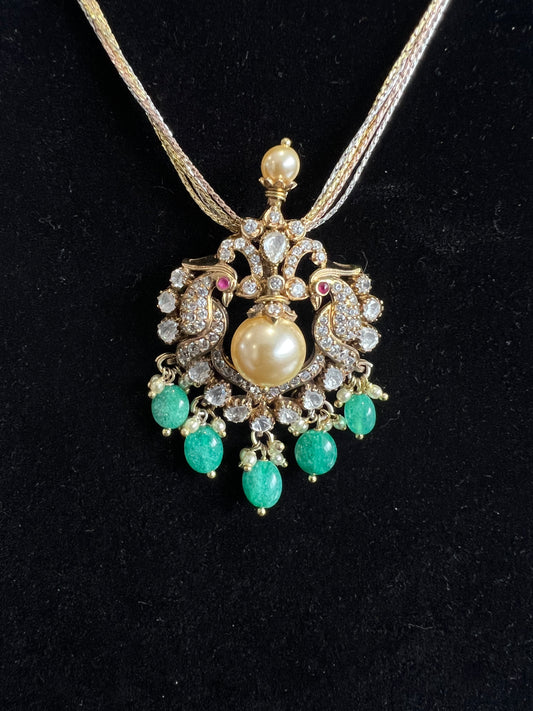 925 Silver Victorian Pendant with Pearl and Green beads