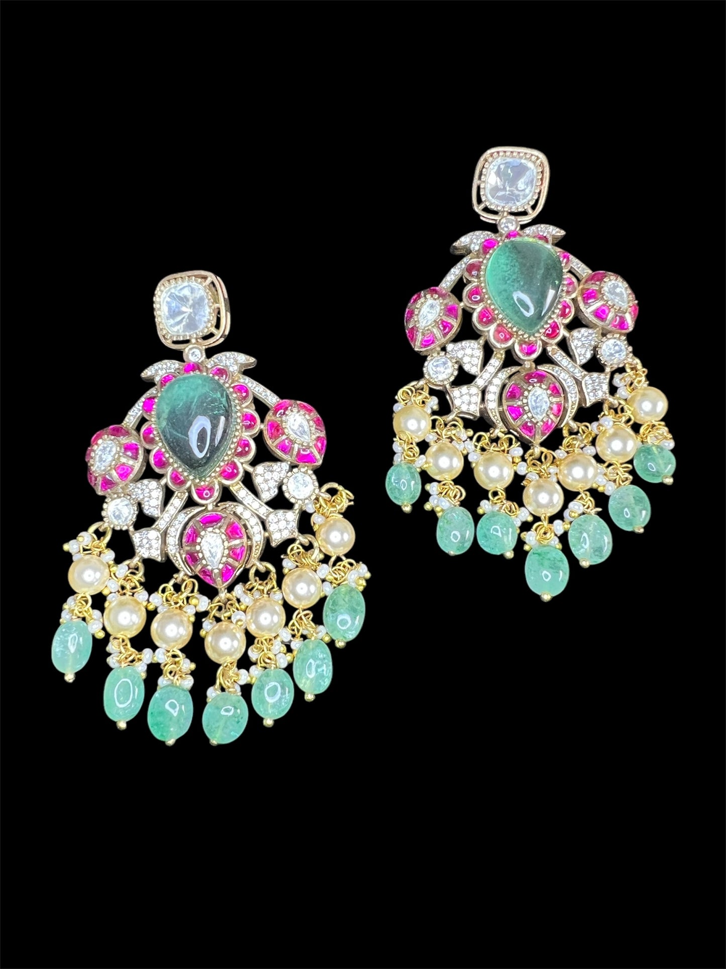 Kundan Earrings with Swarovski Pearls