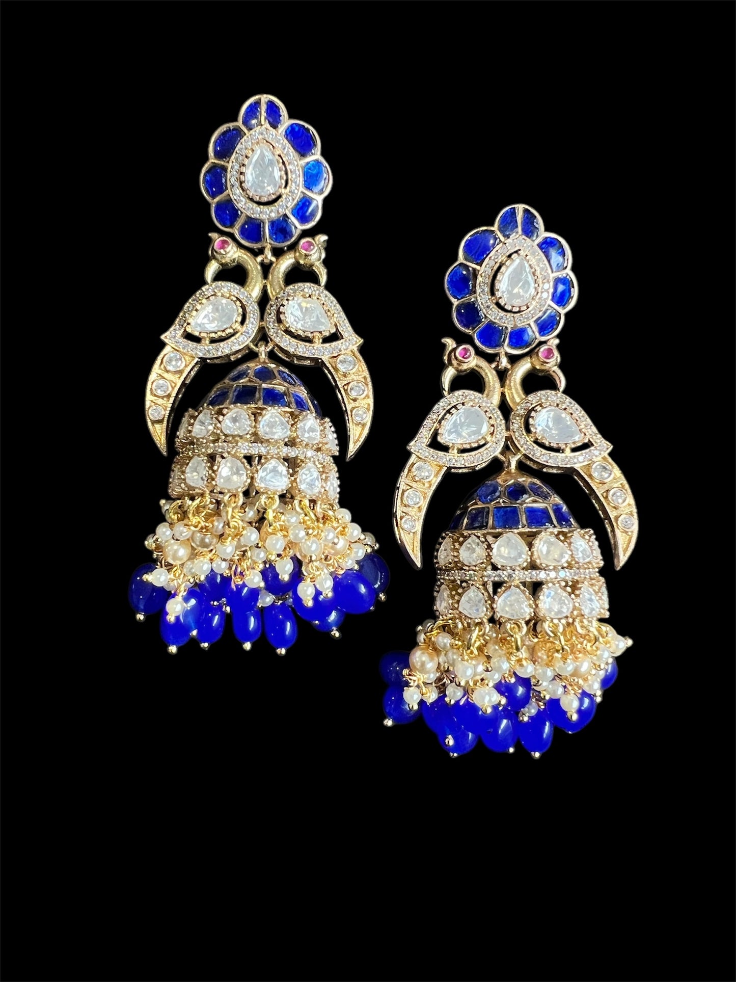 Blue Kundan Statement Jhumkas