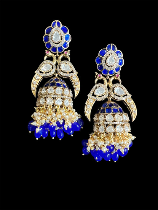 Blue Kundan Statement Jhumkas