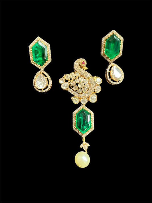 Moissanite Doublet Polki Pendant Set