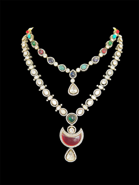 Navaratna Polki Two layer Necklace set