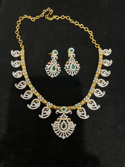 Diamond look mango short necklace set