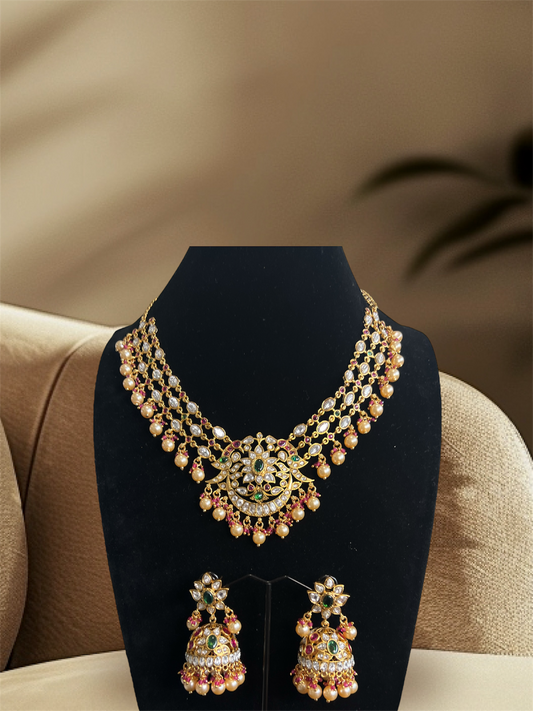 Kundan Jaali Necklace with Statement Jhumkas