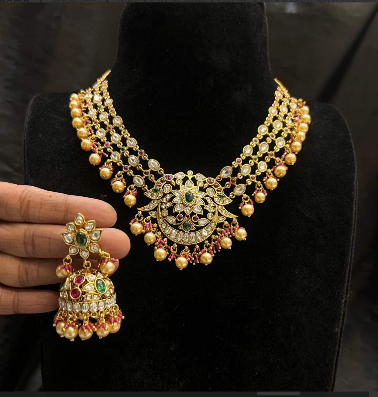 Kundan Jaali Necklace with Statement Jhumkas