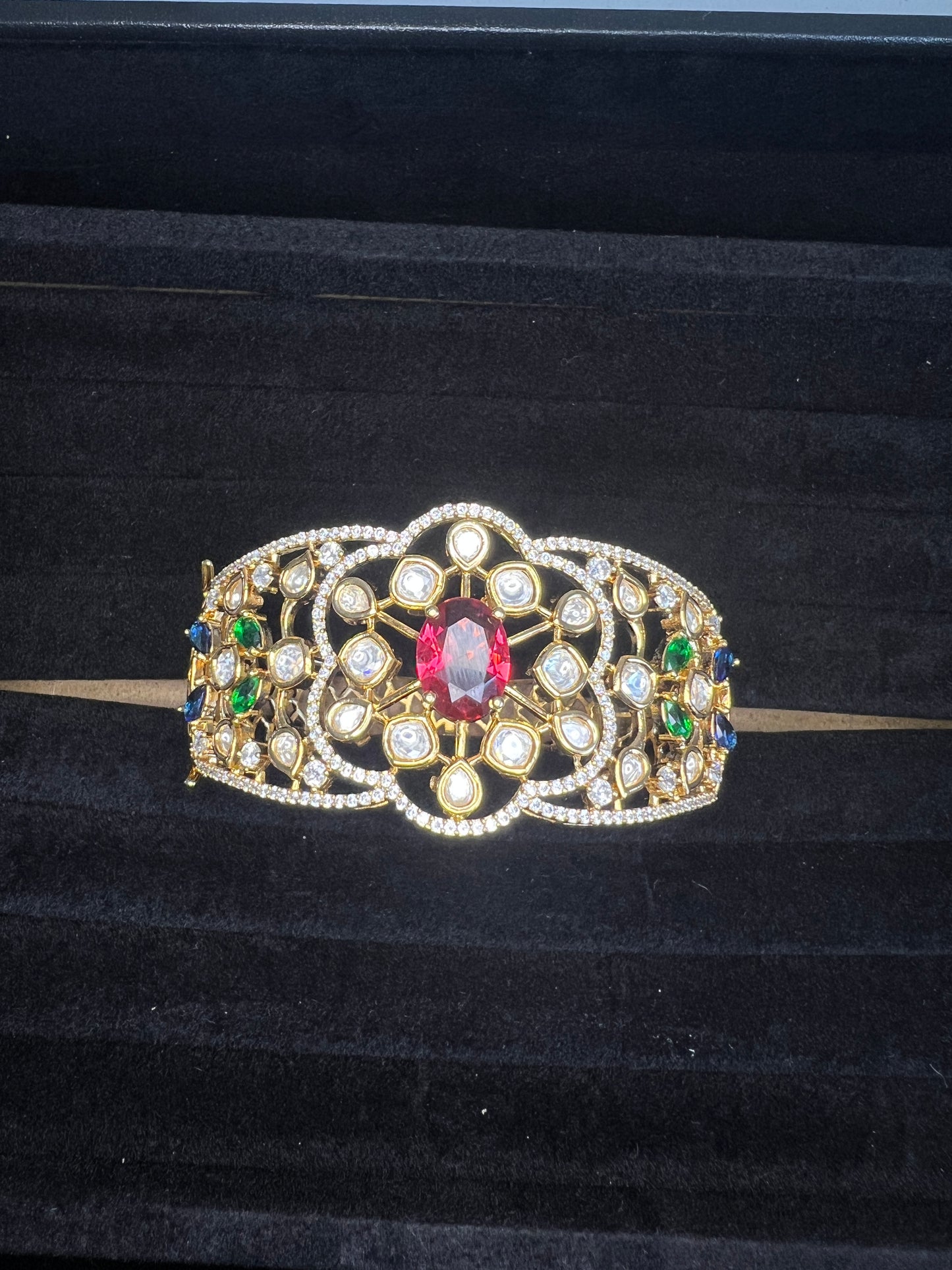 Statement Cuff Bracelet with semi precious kundan and gemstones