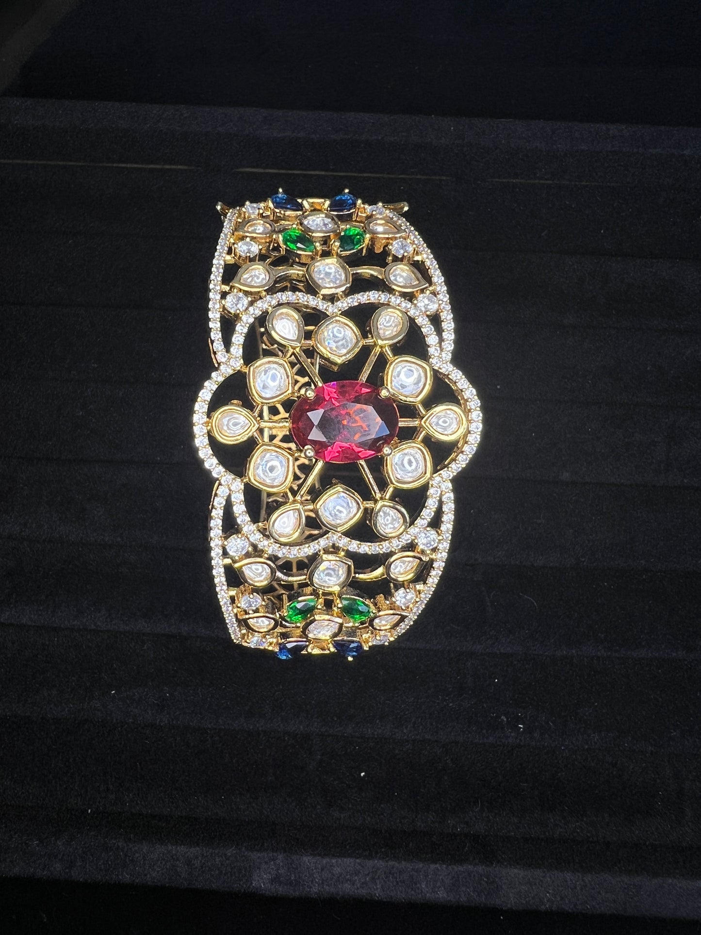 Statement Cuff Bracelet with semi precious kundan and gemstones