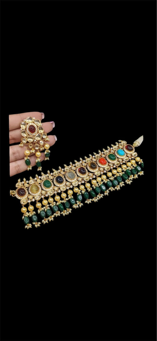 Statement Navaratna Choker with Premium Carved Stones