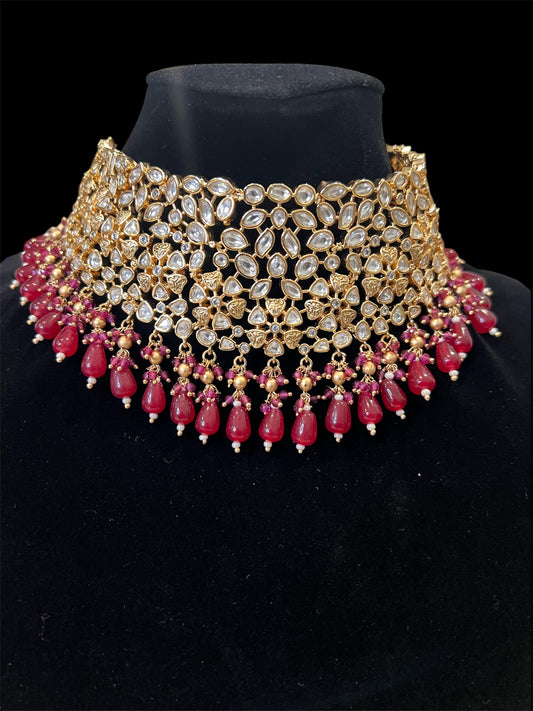 Red Kundan Choker with Mangtikka and Chandbaalis