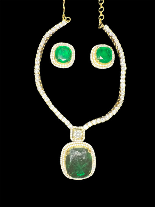 Emerald Solitaire Tennis Pendant Set