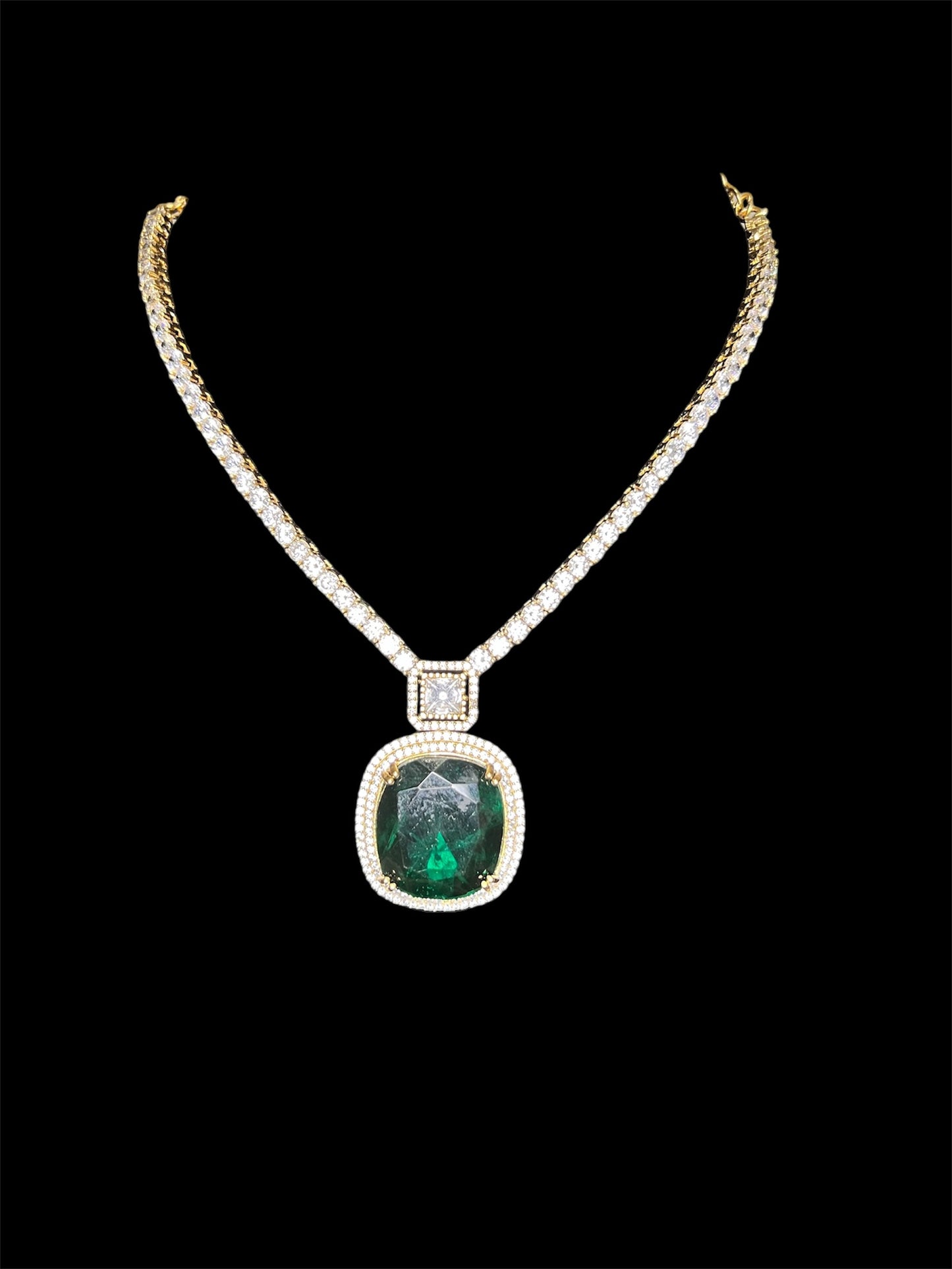 Emerald Solitaire Tennis Pendant Set