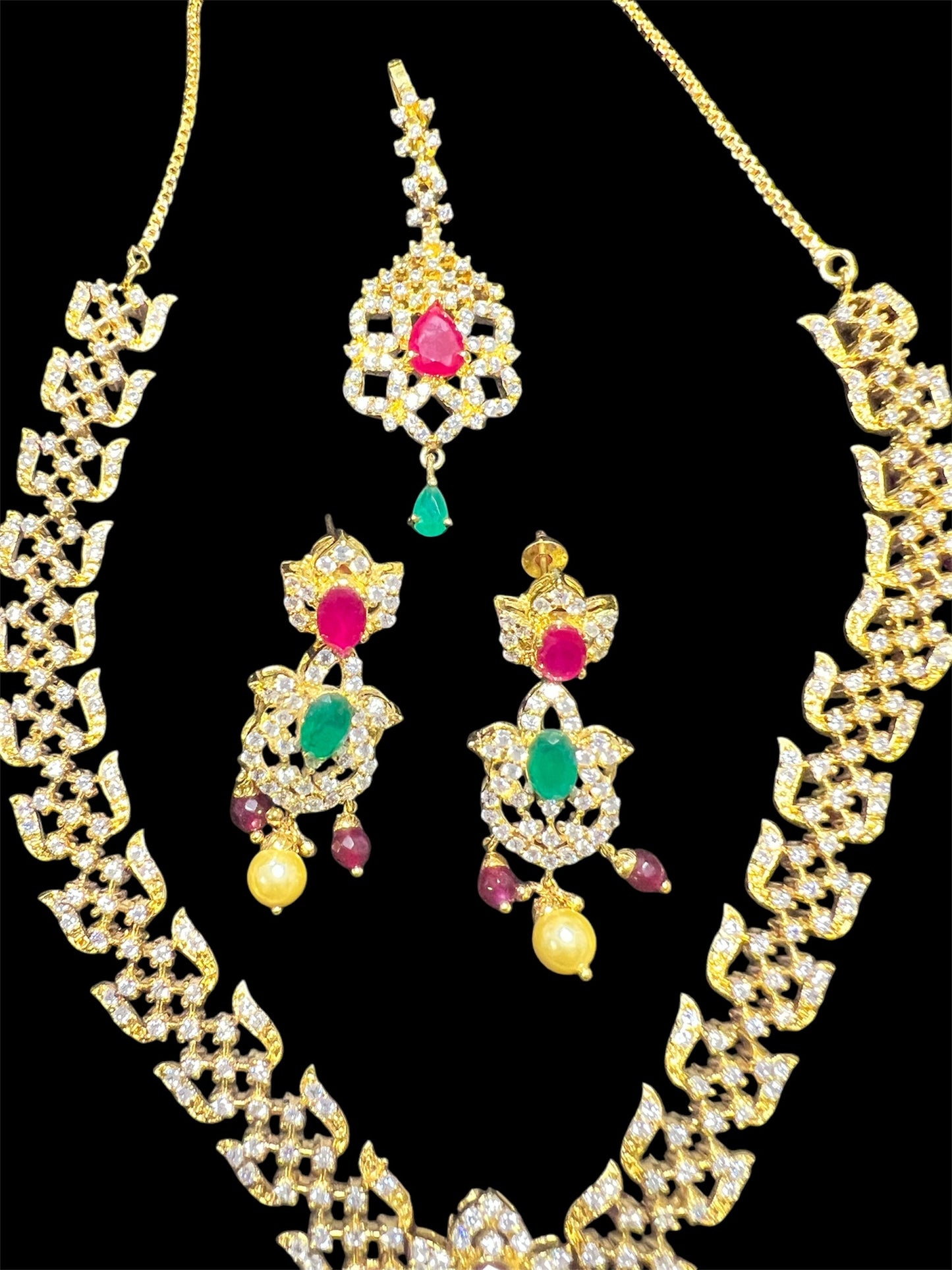 1 gram Gold Necklace with Maangtikka and earrings