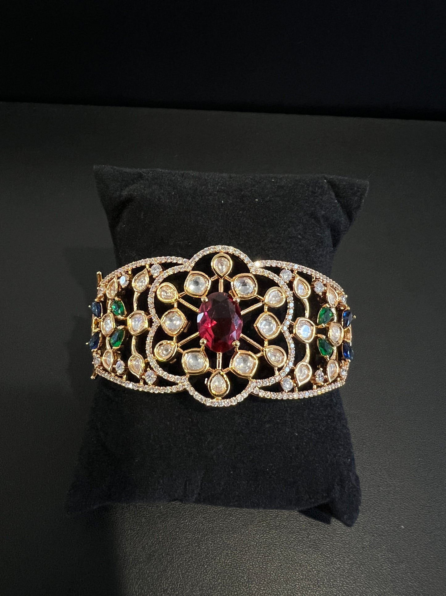 Statement Cuff Bracelet with semi precious kundan and gemstones