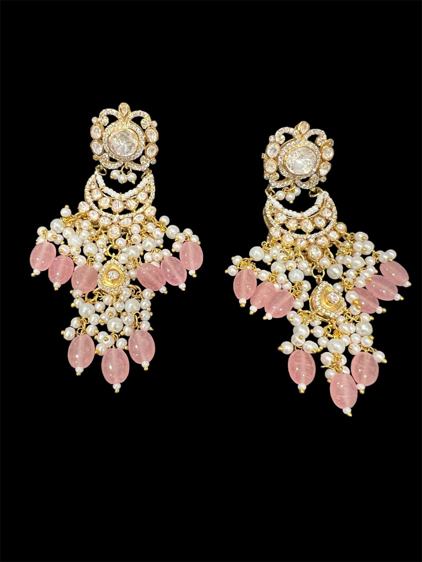 Statement Pastel Pink Moissanite Polki Chandbaalis