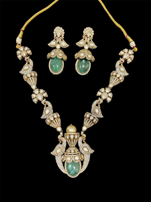 Stunner Victorian Moissanite Necklace with Mint Accents